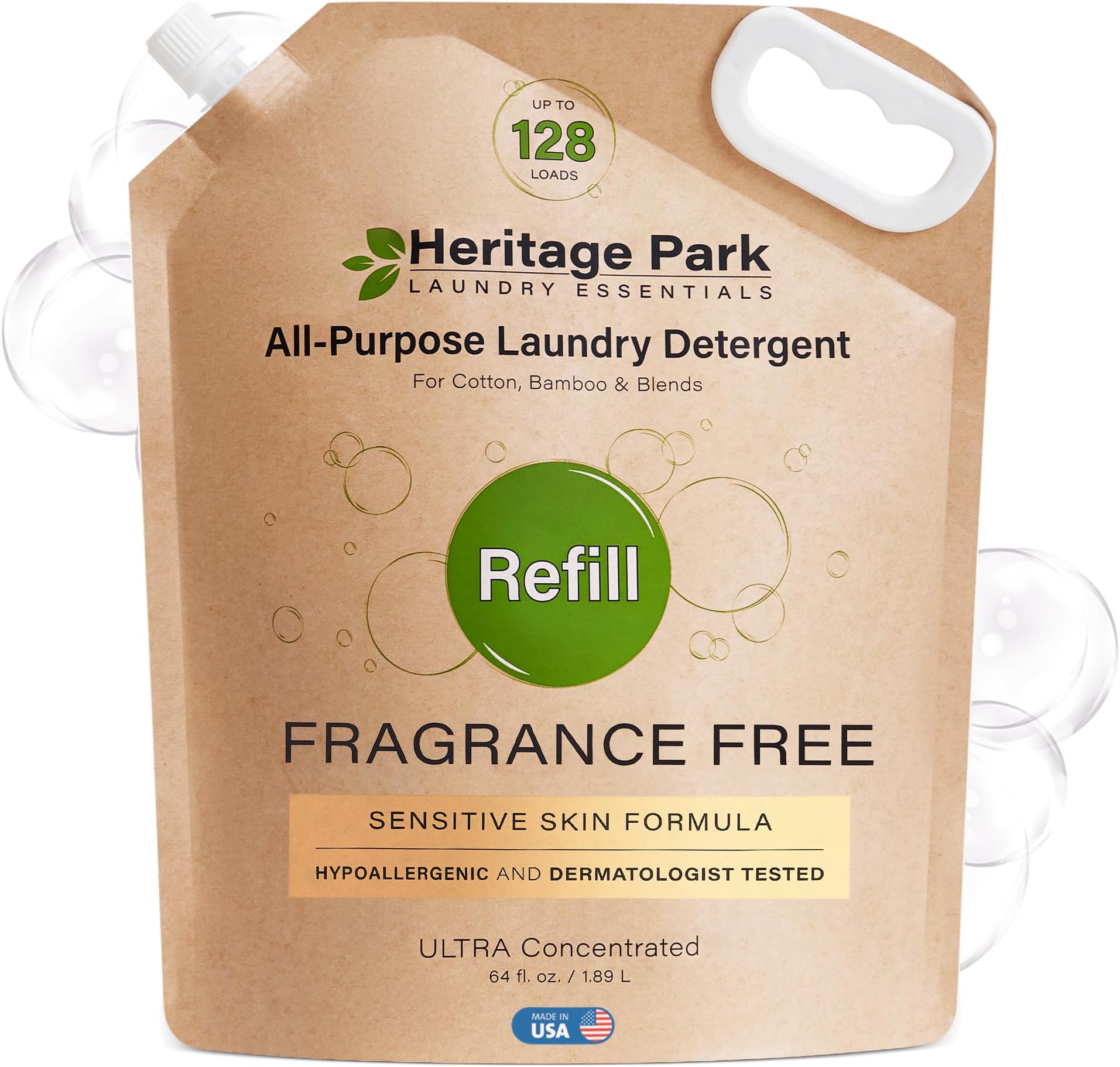 Laundry Essentials Heritage Park All Purpose Laundry Detergent, Hypoallergenic, Ph Neutral, Fragrance Free, Dermatologist Tested, Skin Sensitive, Fighting Enzymes
