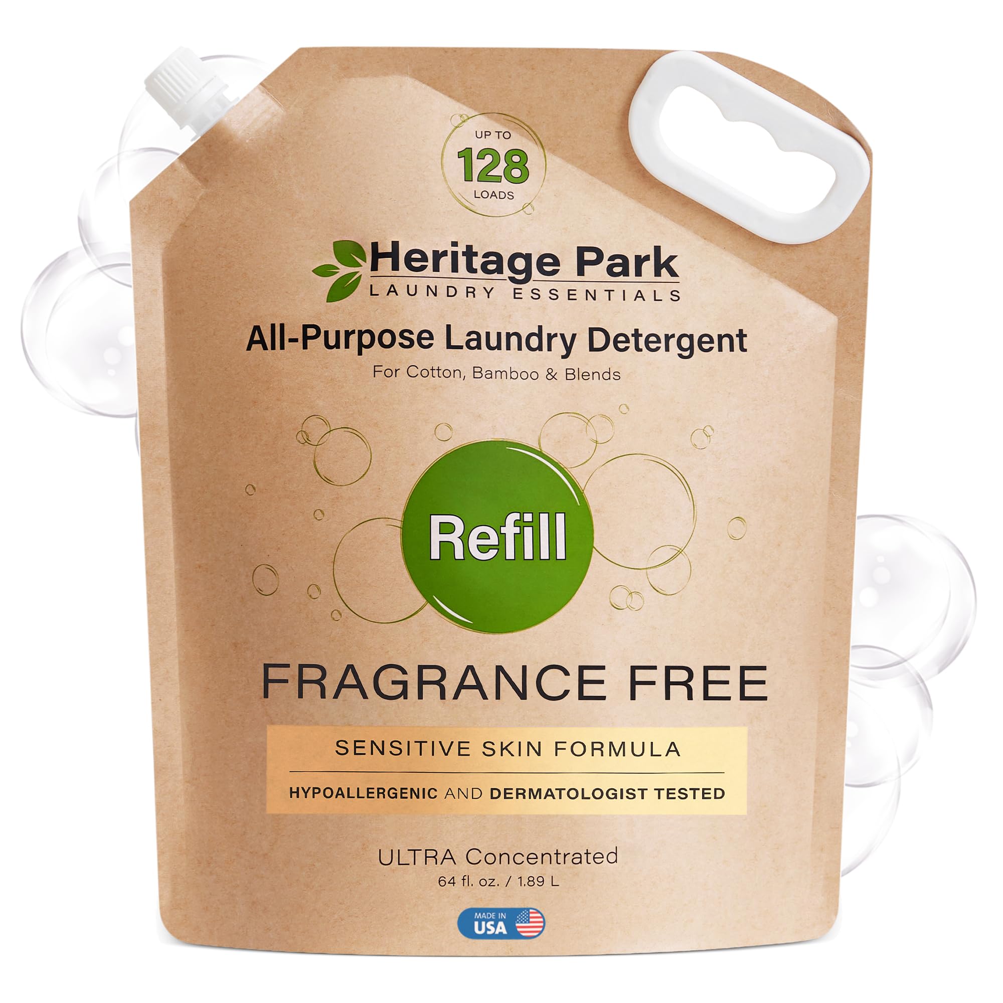 Laundry Essentials Heritage Park All Purpose Laundry Detergent, Hypoallergenic, Ph Neutral, Fragrance Free, Dermatologist Tested, Skin Sensitive, Fighting Enzymes