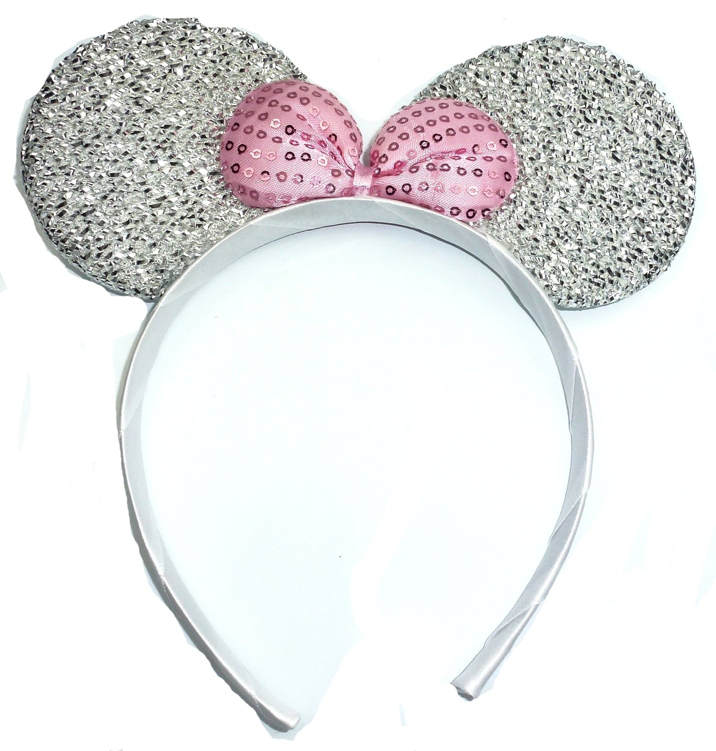 SILVER & PINK BOW MOUSE EARS HEAD BAND,MICKEY MOUSE EARS