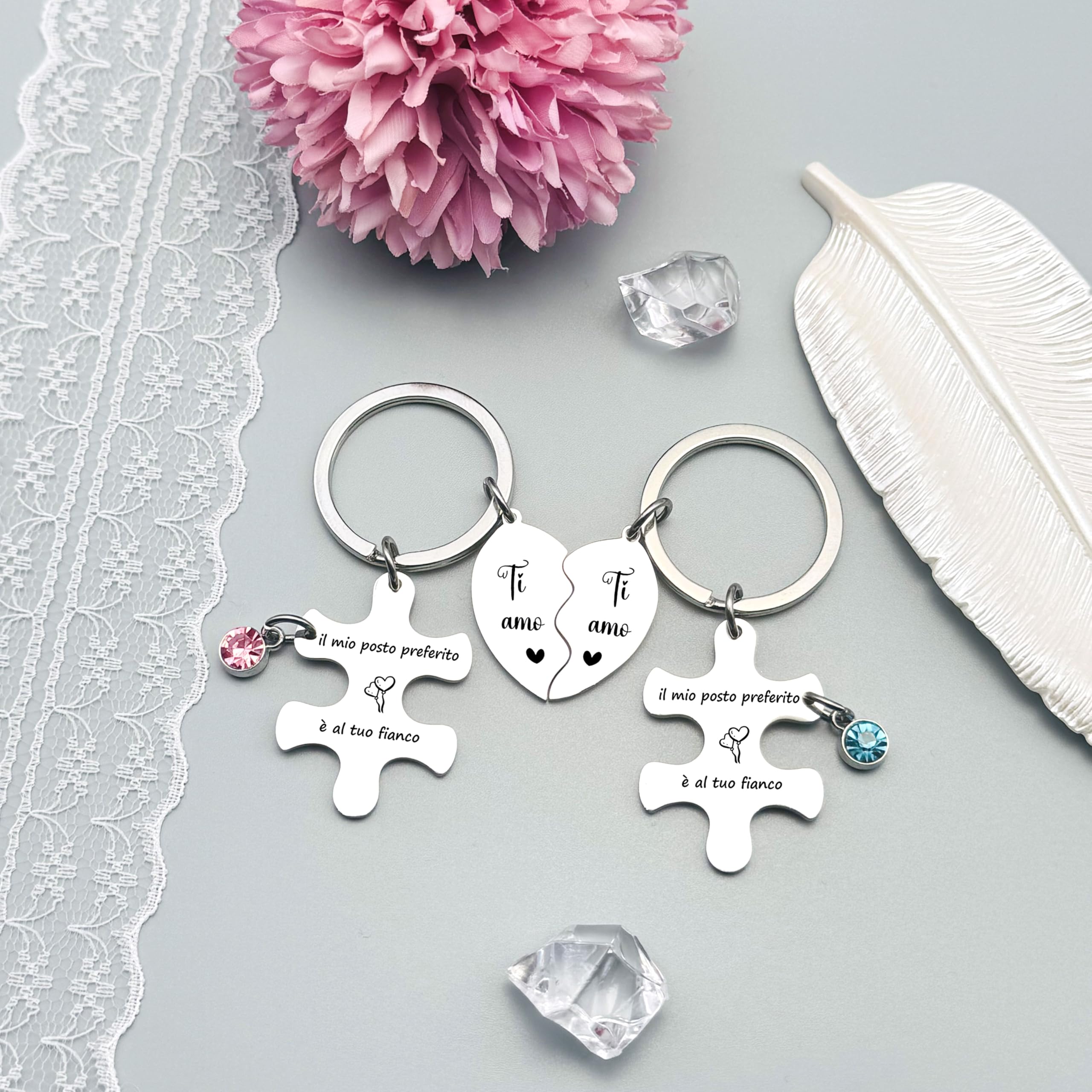 ZYMGUO Regalo San Valentino Portachiavi,Regali di Coppia San Valentino Portachiavi Ciondolo con Incisione,per Coppia Fidanzata Fidanzato Portachiavi Coppia per Lui e Lei