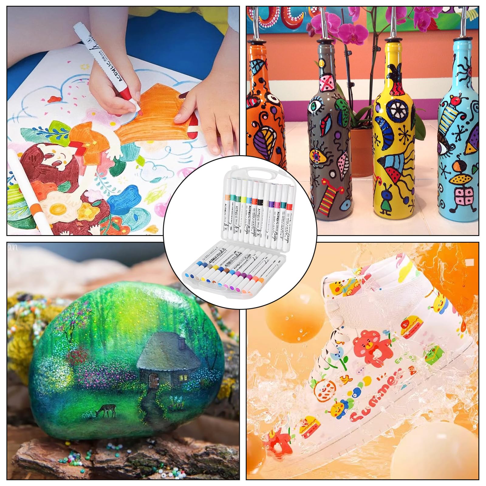 Lot De 12 Marqueurs De Peinture Acrylique De 24 Couleurs Avec Double