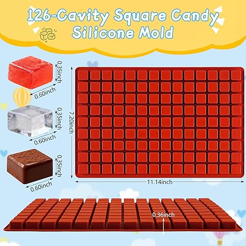 Miniatura 3 de 3 moldes cuadrados de silicona para caramelos, 126 cavidades, mini moldes cuadrados de silicona para caramelos, gomitas, chocolate, cubitos de hielo