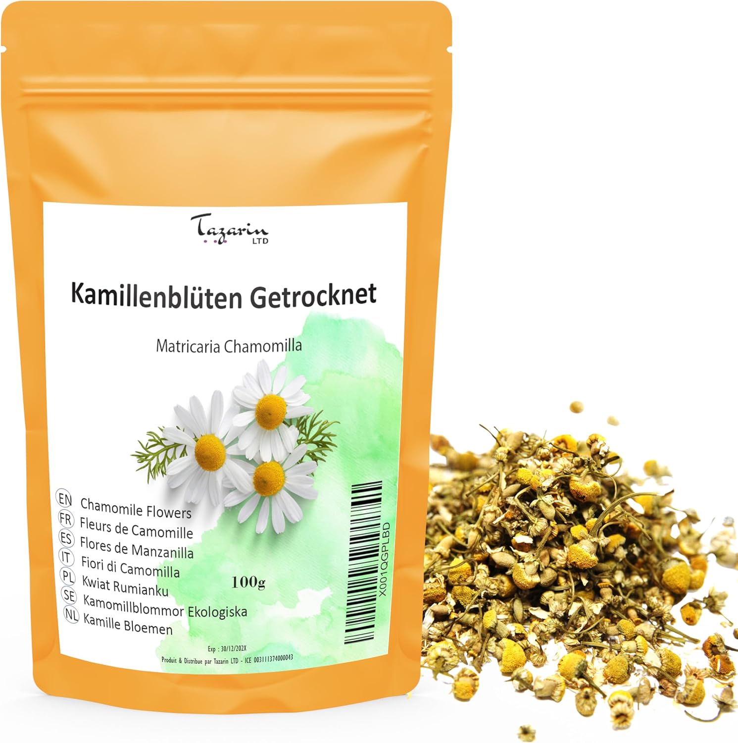 100g Chamomile Flowers – Chamomile Infusion – Matricaria Chamomilla – Intense Aroma & Taste – 100% Natural, Pure & No Additives | Top Quality – TazarinLtd