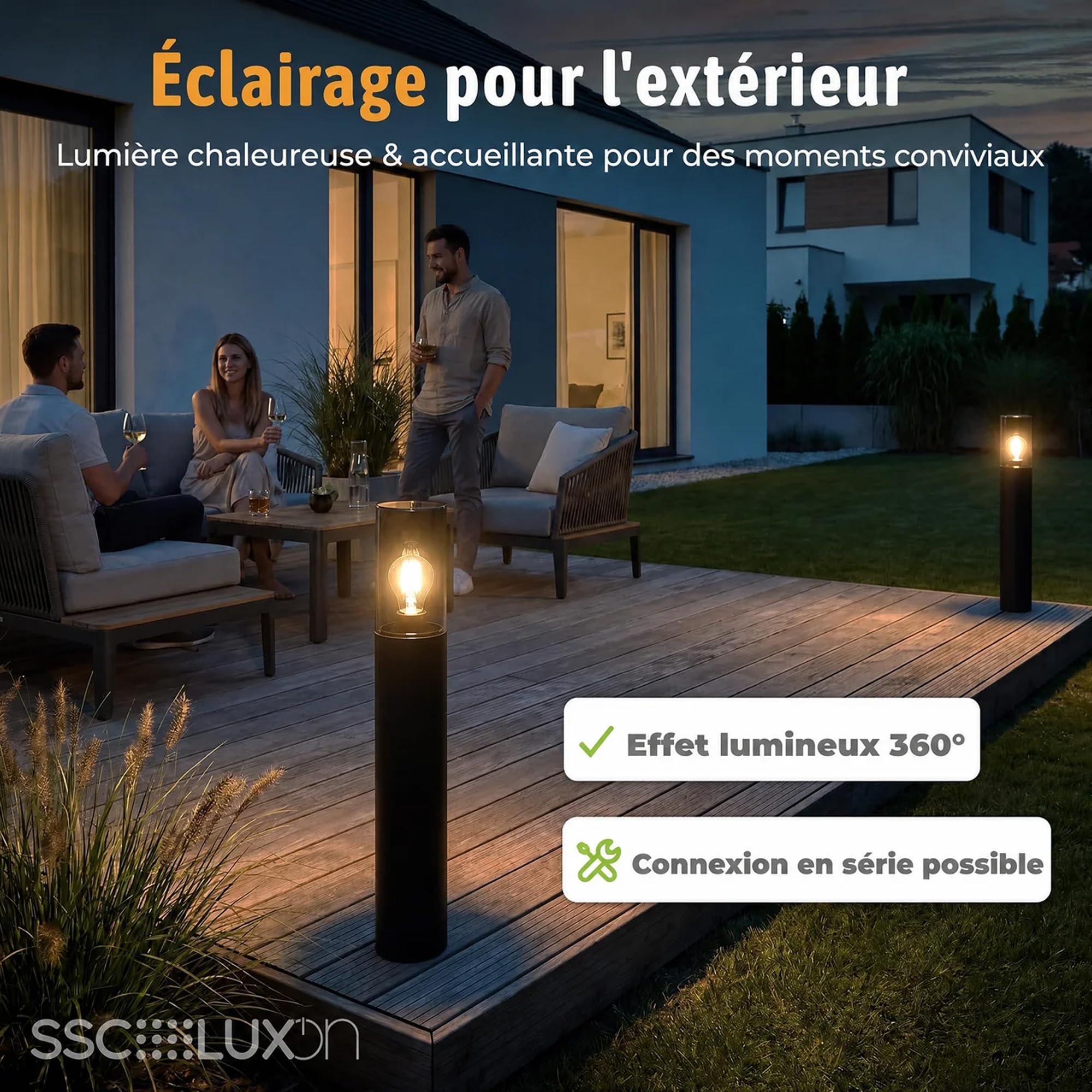 SSC-LUXon VARDA - Lampadaire d'extérieur (4 unités, culot E27, hauteur