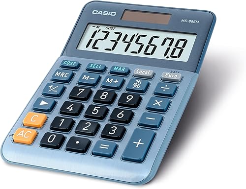 Miniatura 2 de CASIO Calculadora de escritorio MS-88EM 8 dígitos Conversión de moneda CostoventaMargen Aluminio Frontal SolarFunciona con pilas