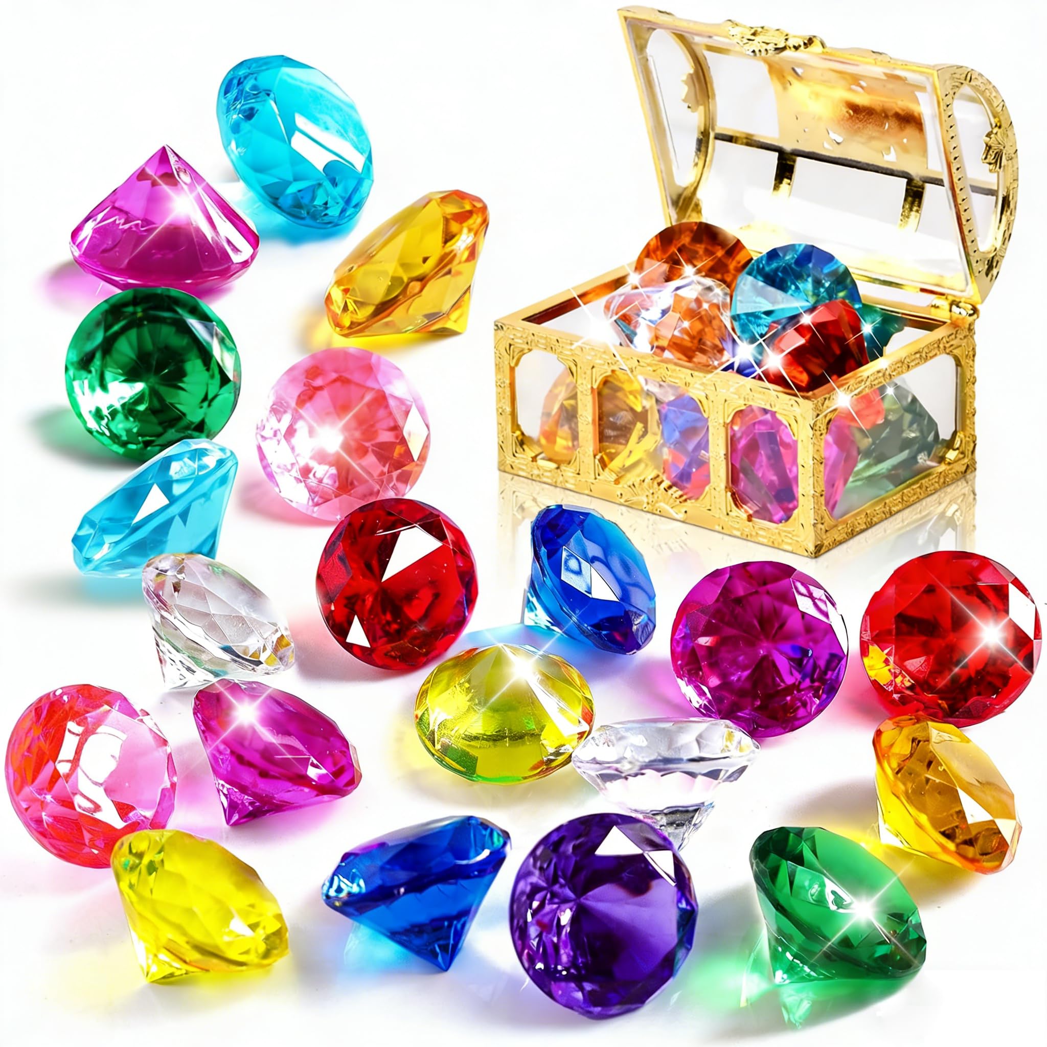 ZIBUYU® Kids Treasure Box Toy Set, 30Pcs Color Acrylic Diamonds 25mm Dia Colored Gems Ornament Prop with Pirate Treasure Box Fun Child Gift Toy Children's Day Gift-image-43