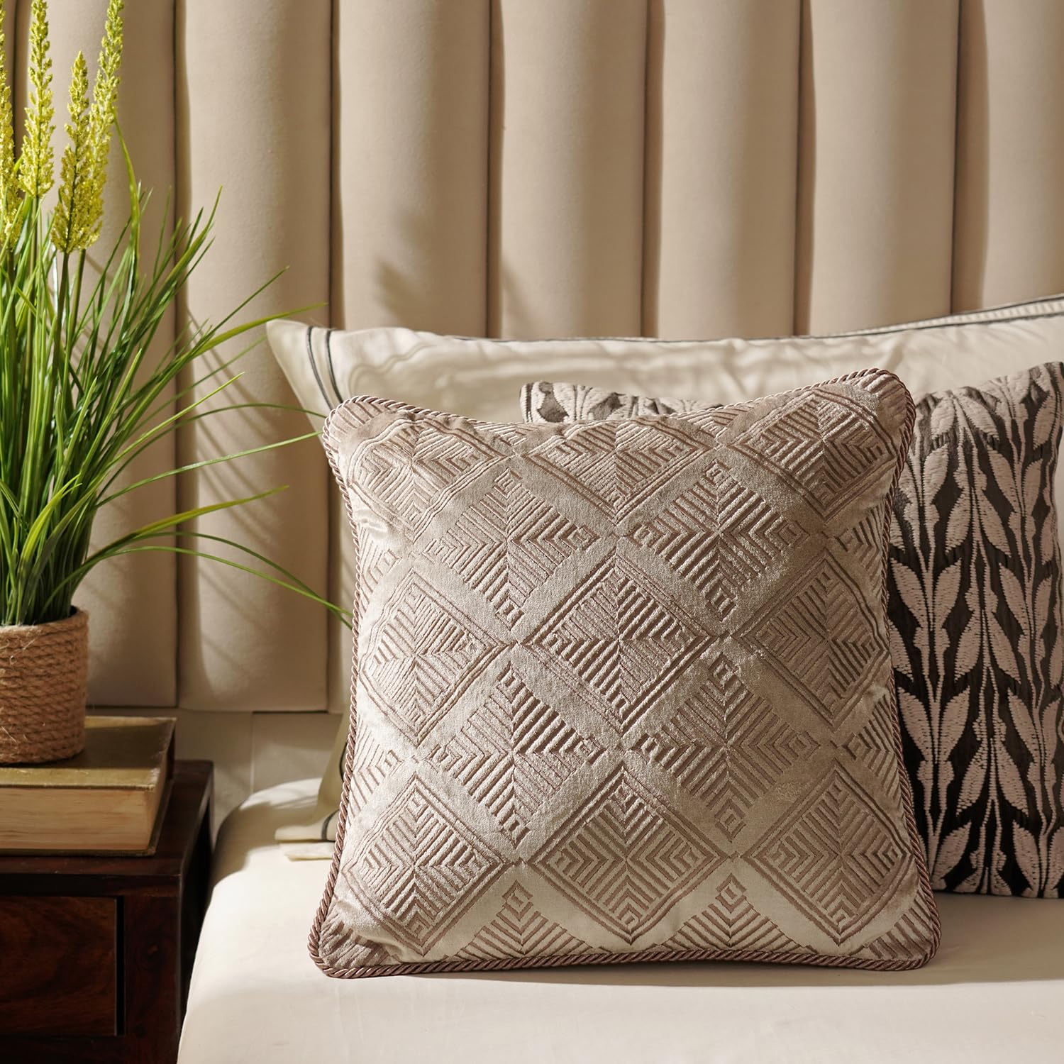 PURE HOME + LIVING Beige Geometric Embroidered Cushion Cover Decorative Square Pillow Covers for Home Décor, Sofa, Bedroom & Living Room (Size 40X40 CM,Pack of 1)-image-14