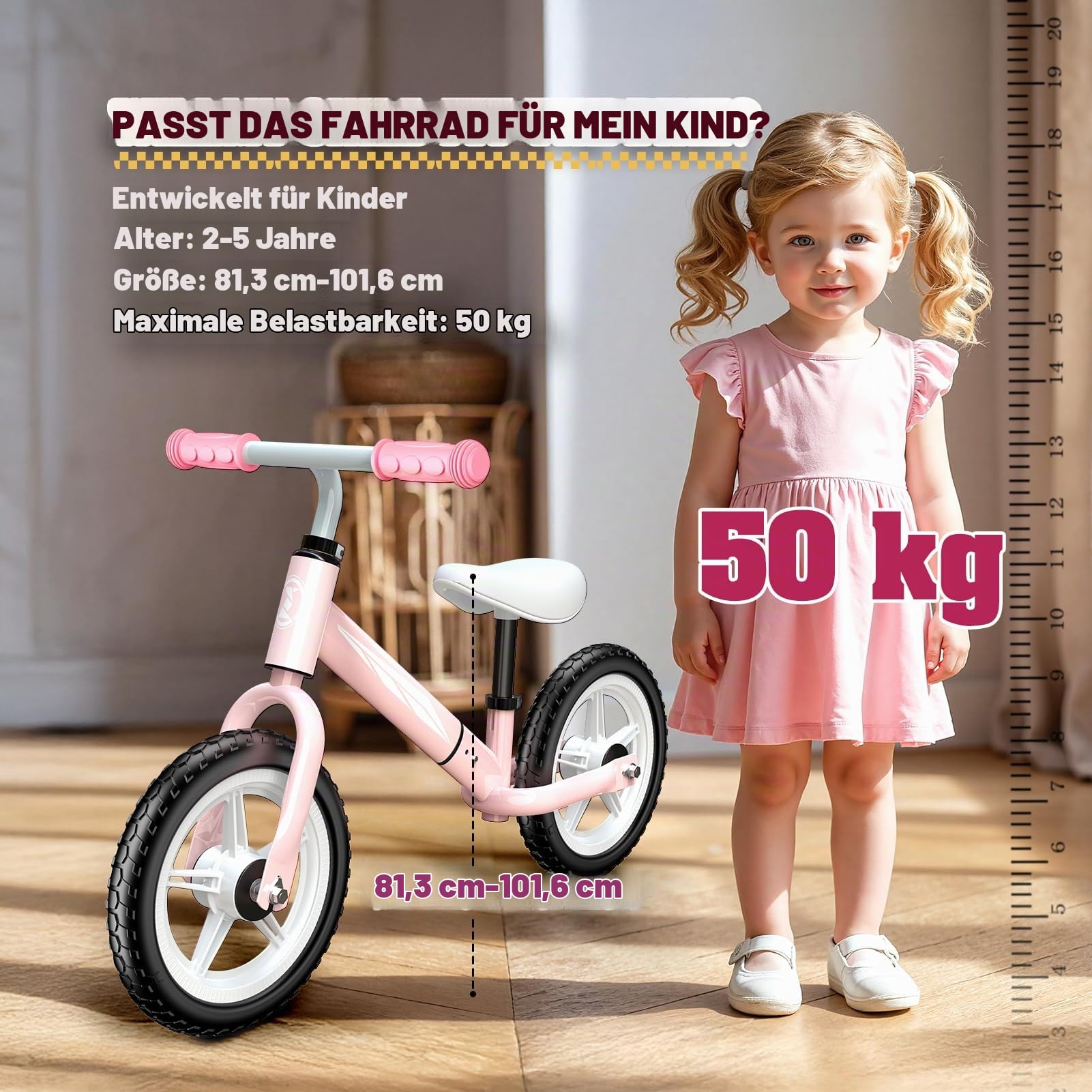 Kinder Laufrad Geschenk für 2-5 Jährige, Balance Bike mit Licht | Sicherheitsreifen, kindersichere lackierte Oberfläche, LED-Licht, bis 50 kg belastbar, fördert Motorik & Gleichgewicht