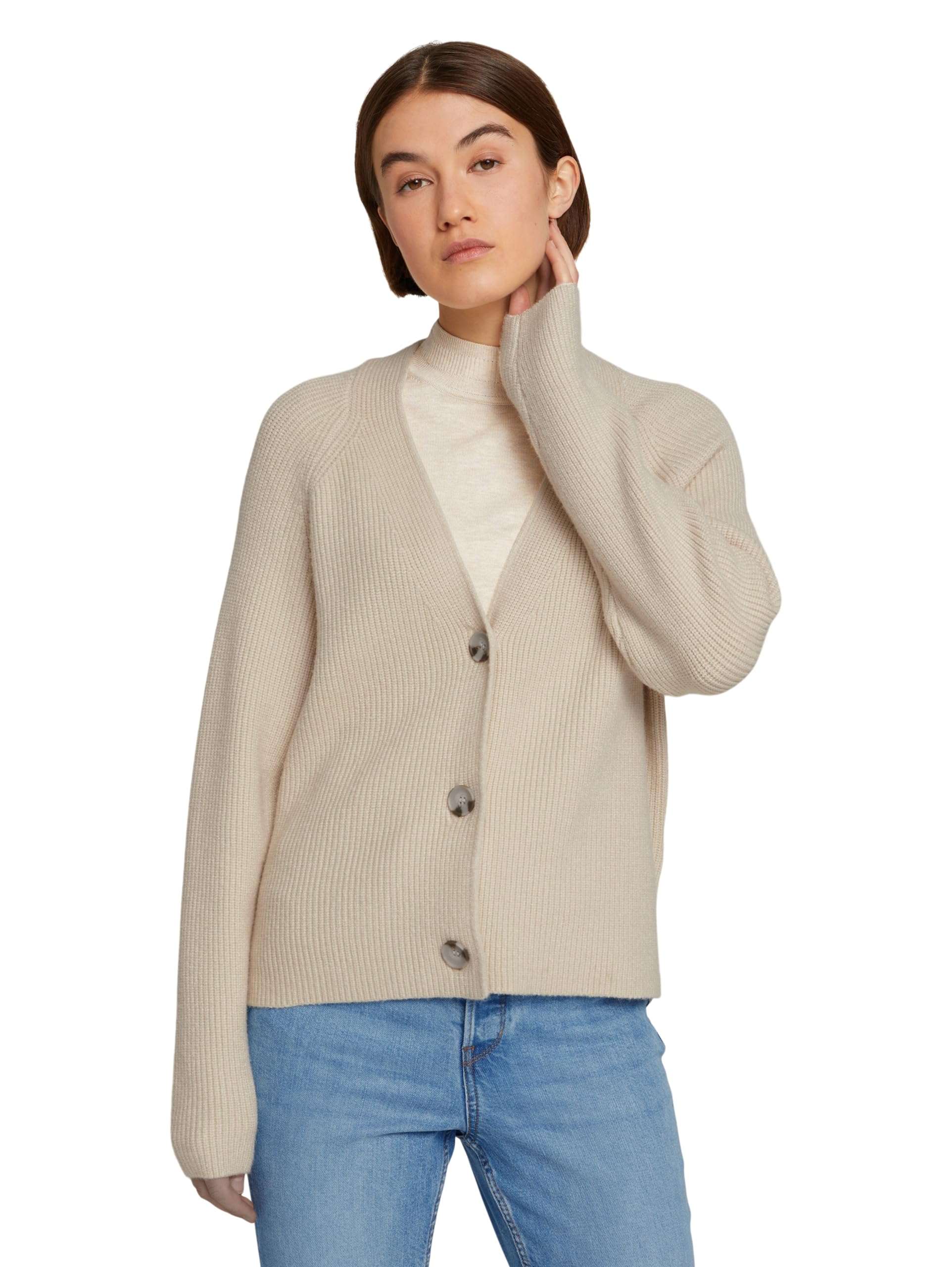 TOM TAILOR Denim Damski Basic Kardigan 1030000, 10336 - Light Cashew Beige, M