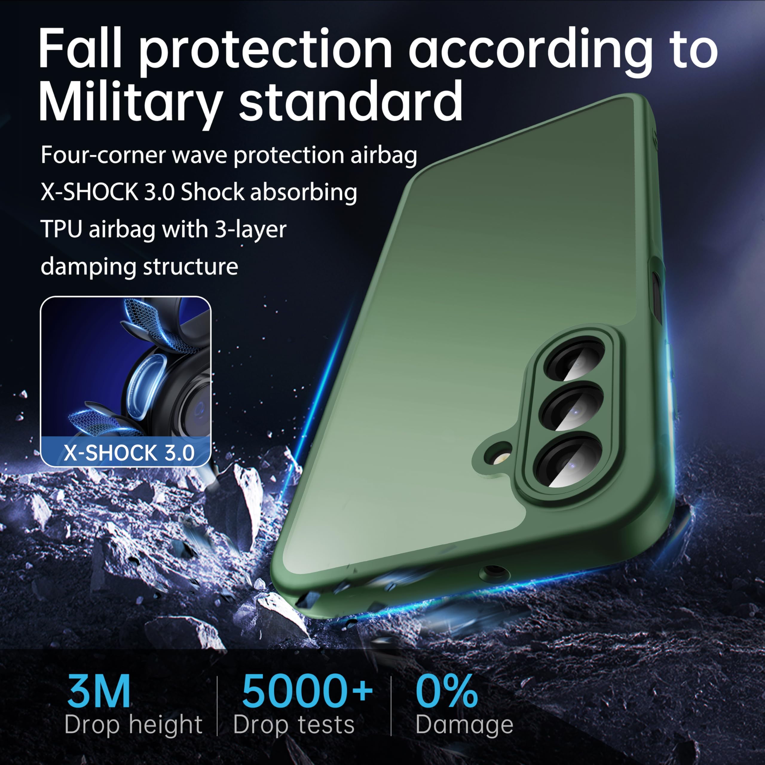 FLLAO Opaca Cover Compatibile con Samsung Galaxy A17 5G/4G con 2 Vetro Temperato, [Della Fotocamera Protezione] Anticaduta Antiurto Anti-Graffio Hard PC Glassata Traslucida Custodia Verde Scuro