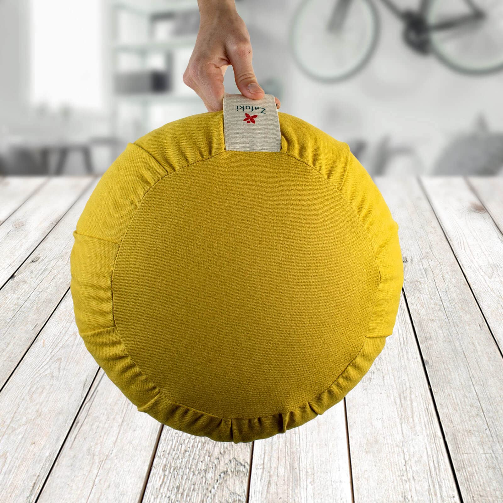Cojin Zafu Meditación Yoga - Altura 15 cm - Relleno de Cáscara espelta eco - Cubierta desenfundable en Algodon Lavable- Cojin Yoga Zafu - Cojin Suelo Redondo - Meditation Cushion