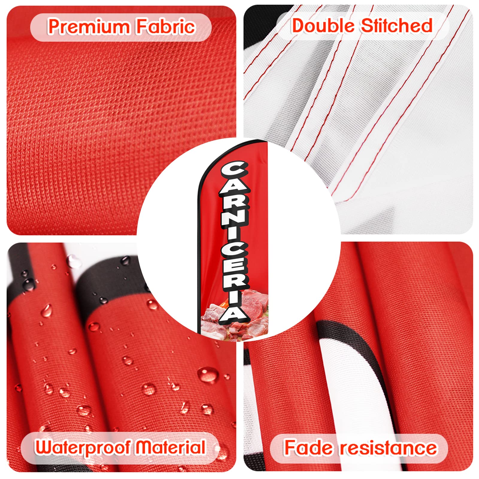 Bandera de Carniceria Swooper, bandera publicitaria de Carniceria de 11 pies con kit de poste, estaca de tierra, bandera de plumas para empresas y escaparates