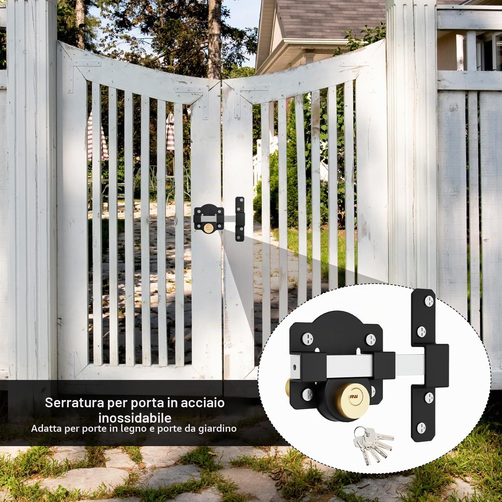 Serrature Delle Porte, Serratura Basculante Garage con Cilindro di Chiusura da 50 mm Doppia Chiusura in Acciaio Inox con 5 Chiavi per Cancello da Giardino in Metallo Porta in Legno Ingressi di Casa