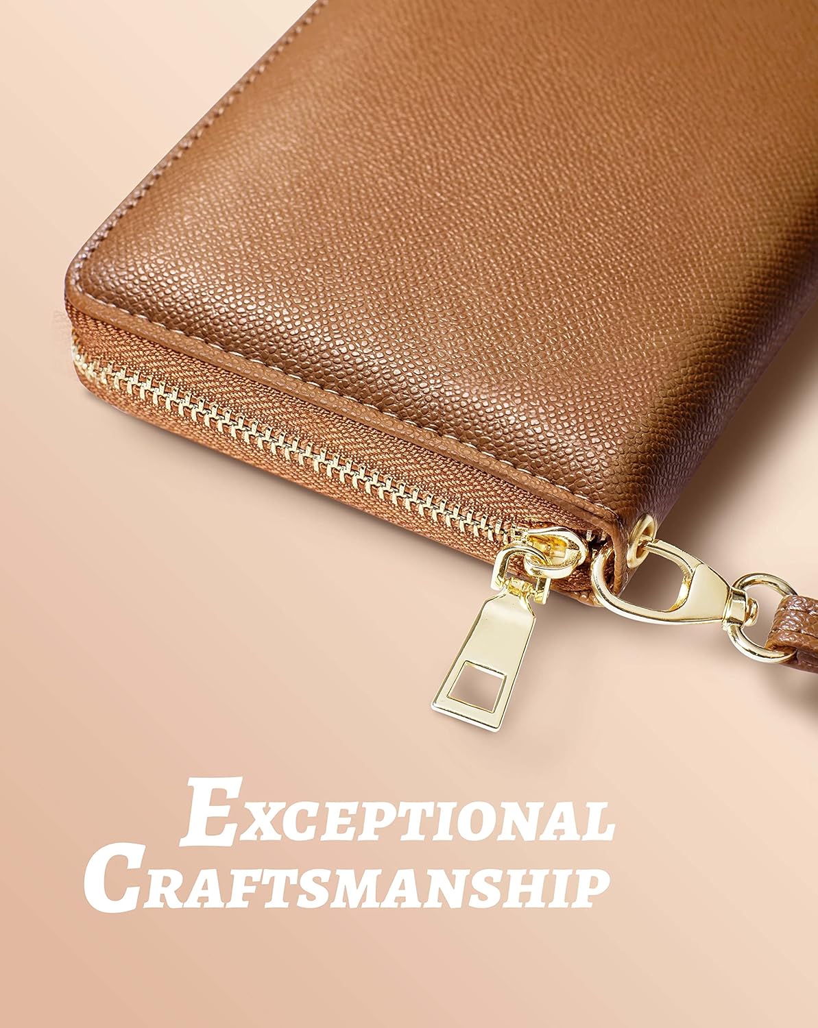 Yarnic Brown Women's Wallet Wristlet Band Wallet Credit Card Wallet Holder Money Pockets Women Clutch Case Coin Money Clip Organizer Purse with RFID Blocking Large Capacity with Zipper Tan - Image 3