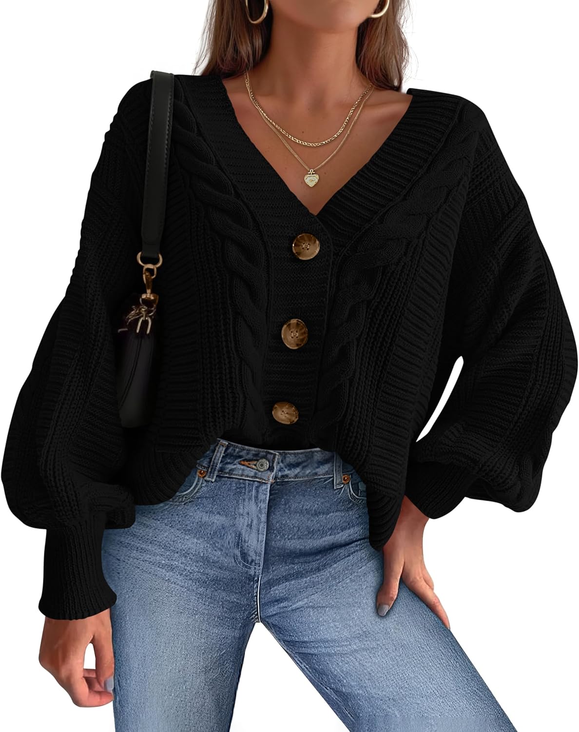 dowerme Cardigan Sweaters for Women Spring Fashion 2026 V Neck Long Sleeve Chunky Cable Knit Sweater Button Outwear