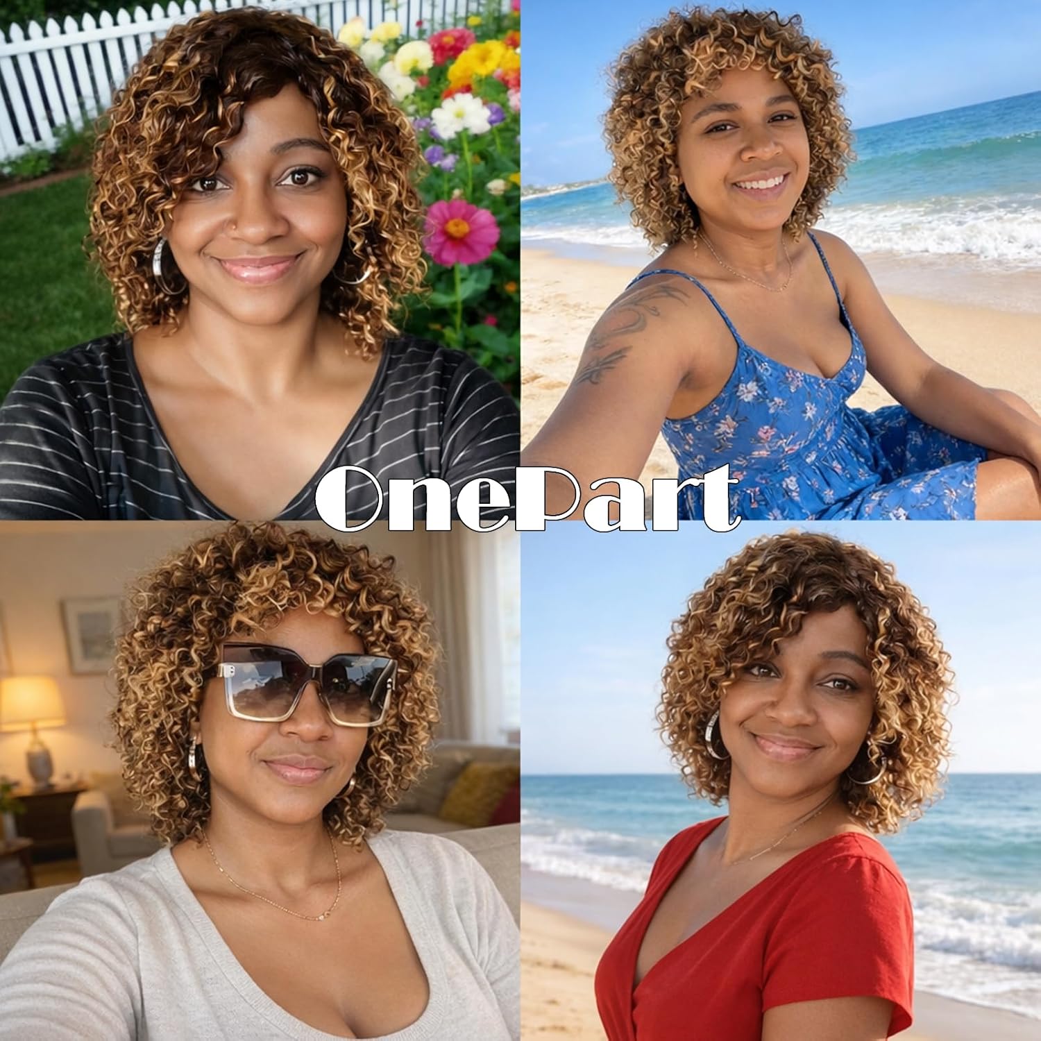 OnePart short kinky curly wig with bangs for black women 100 percent human hair machine made glueless jerry curly brown blonde wig human hair P4/27 12inch
