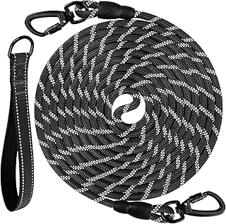 Joytale Trainingsleinen für Hunde, gepolsterter Griff, lange Leine, 5 m, 10 m, 15 m, 20 m lange Leine für Training, Spielen, Camping, Hinterhof, Spannleine, Schwarz, 5 m