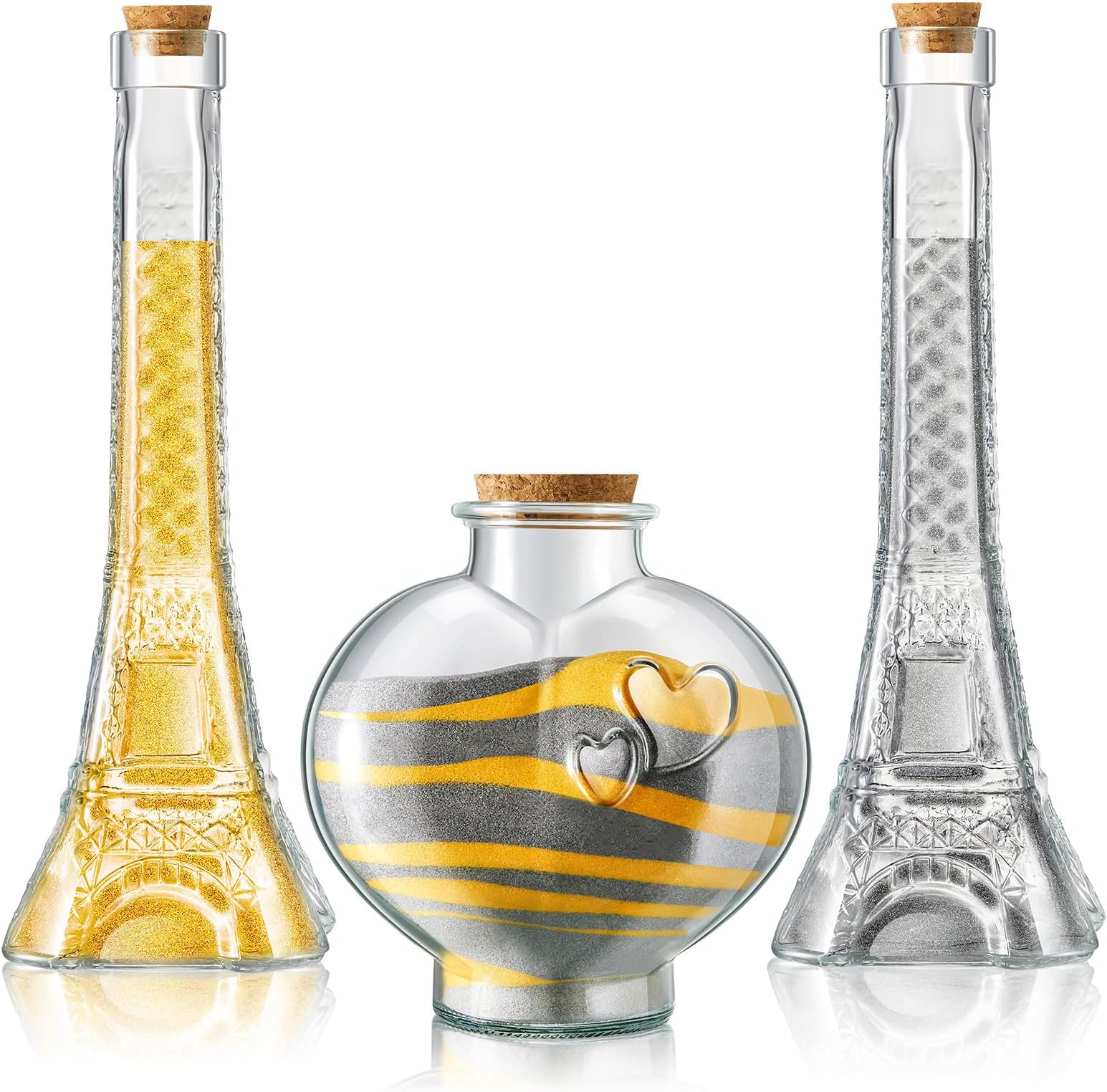 Eaasty Unity Sand Set for Weddings Sand Ceremony Kit Clear Tower and Heart Shaped Vase with Lid Glass Decorative Jars with Sand for Wedding Engagement Ceremony Party Decor
