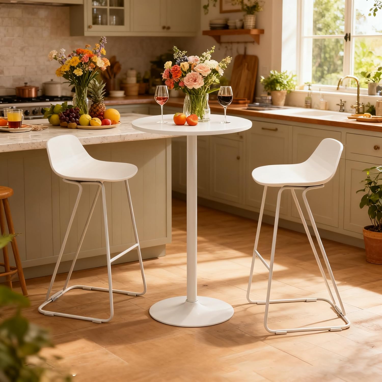 ERGOMASTER Cocktail Table,Two-in-one Modern Style Standing Circular Bar Table 40"/22" Two Convertible Height Suitable for Dining Room, Restaurant, Kitchen (1, White)