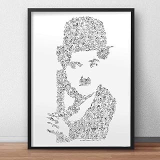 Charlie chaplin print with doodles inside the portrait | Plenty of details about the tramp and king of slapstick | hard to find gift black and white illustration art poster