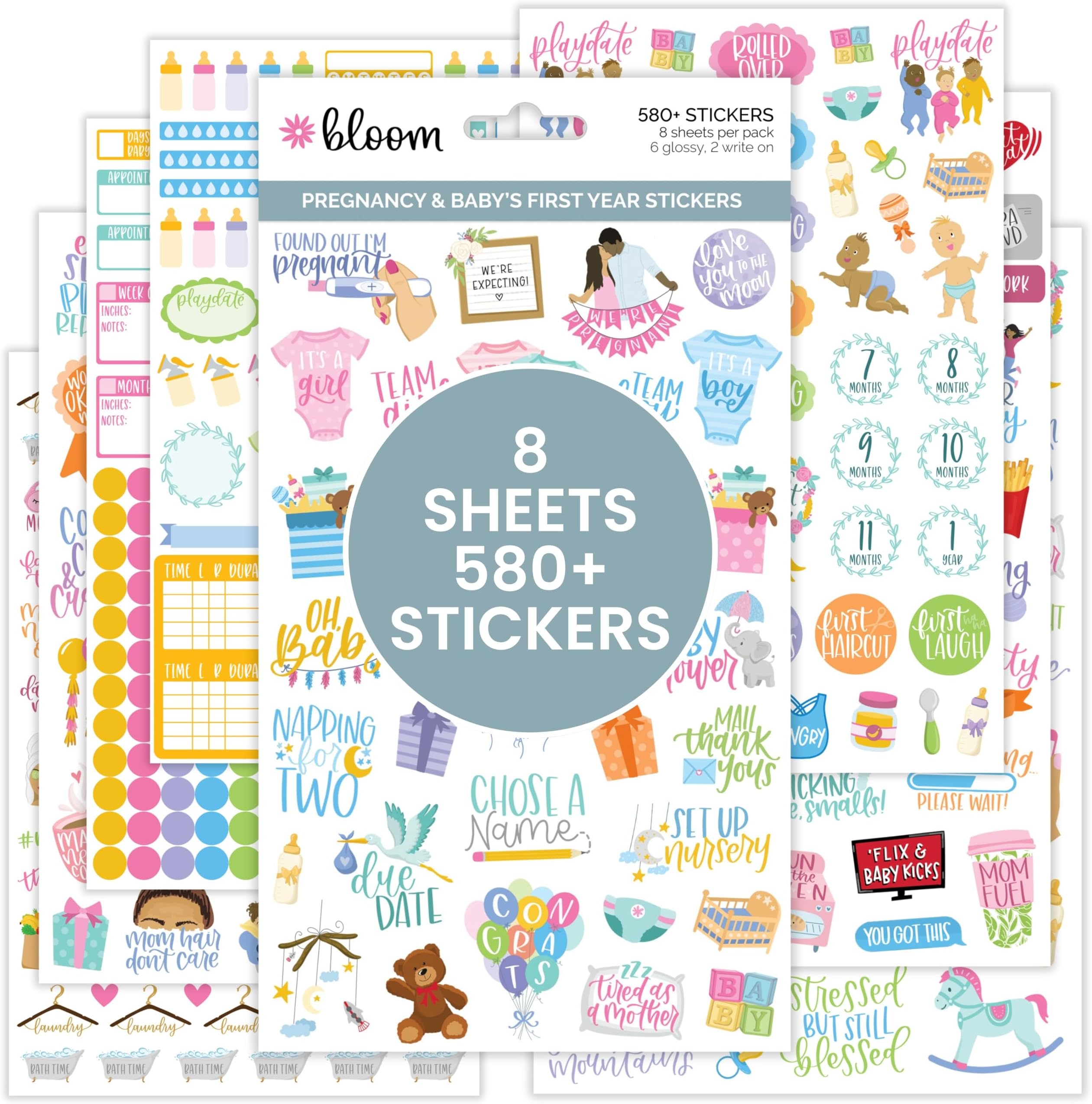bloom daily planners New Pregnancy & Baby's First Year Planner Sticker Pack - 8 Sheets / 580+ Stickers - Maternity/Newborn Themed Stickers for Decorating, Planning, Scrapbooking, etc.