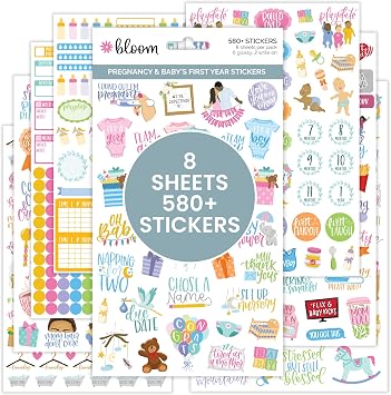 bloom daily planners New Pregnancy & Babys First Year Planner Sticker Pack - 8 Sheets / 580+ Stickers - Maternity/Newborn Themed Stickers for Decorating, Planning, Scrapbooking, etc.