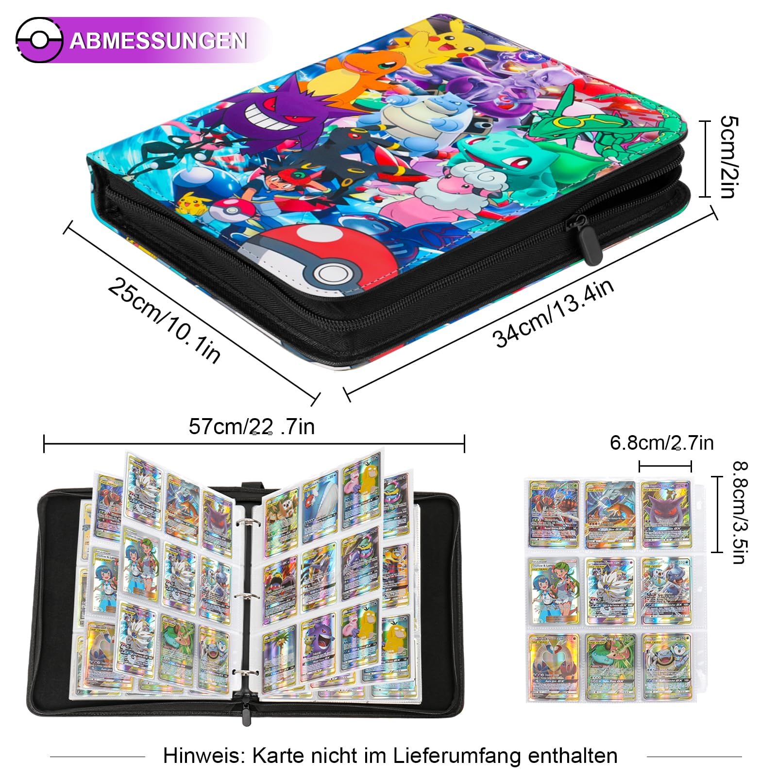 Sammelkarten Album für pokemon Karten,900 Karten Kapazität Karten Sammelalbum,PU Tragbar Wasserdicht Karten Sammelhalter Heft Ordner Buch,50 Pcs Seite - 4