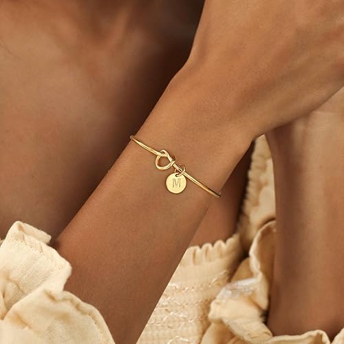 Miniatura 2 de Turandoss Initial Bracelets for Women - Dainty Knot Letter A-Z Initial Bracelet for Women, Personalized Cuff Bangle Bracelet for Women, Jewelry for