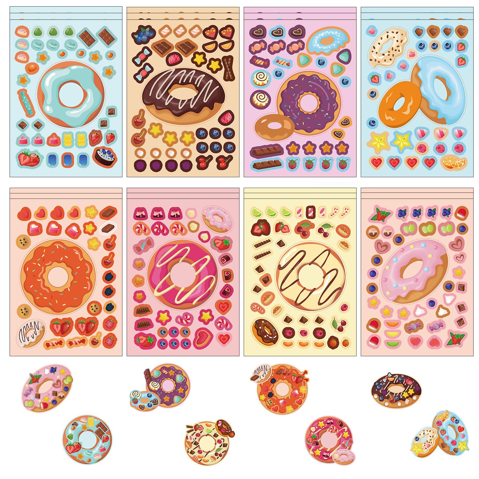 24 Sheets Donut Make a Face Stickers for Kids Todders Party Favors | Make Your Own Donut Stickers Party Supplies Birthday Decorations, Kids Crafts Activities Goodie Bags Stuffers Gifts