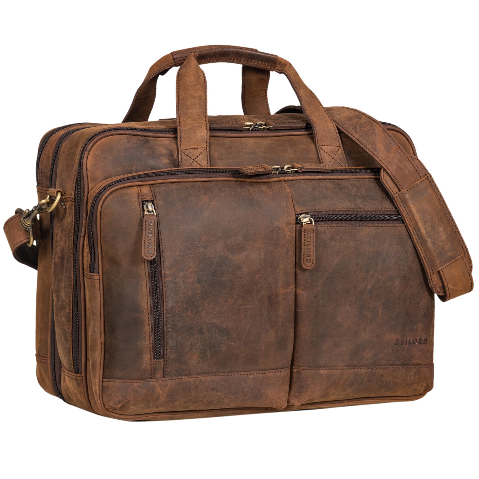 STILORD "Arnold Geräumige Laptoptasche Leder 17.3 Zoll bis 19 Zoll Vintage Aktentasche Lehrertasche XXL Echtleder Große Arbeitstasche für Damen und Herren Farbe:zamora - braun