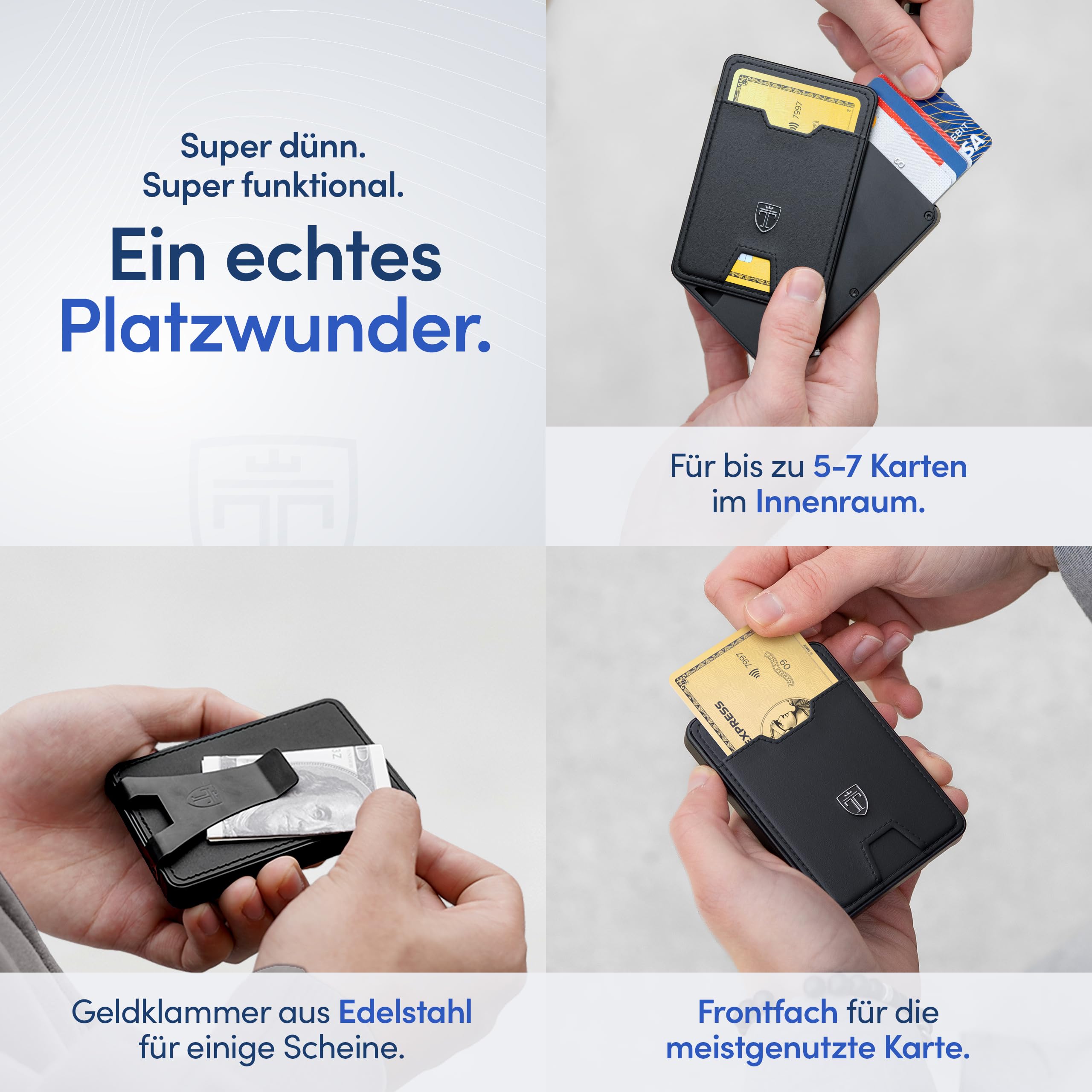 TRAVANDO SWYPE Aluminium Pop-Up Wallet für 6-7 Karten - Geldbörse für Herren mit RFID Schutz - Geldbeutel mit Geldklammer - Kartenetui mit Geldspange - inklusive Geschenkbox (Leder, Schwarz)