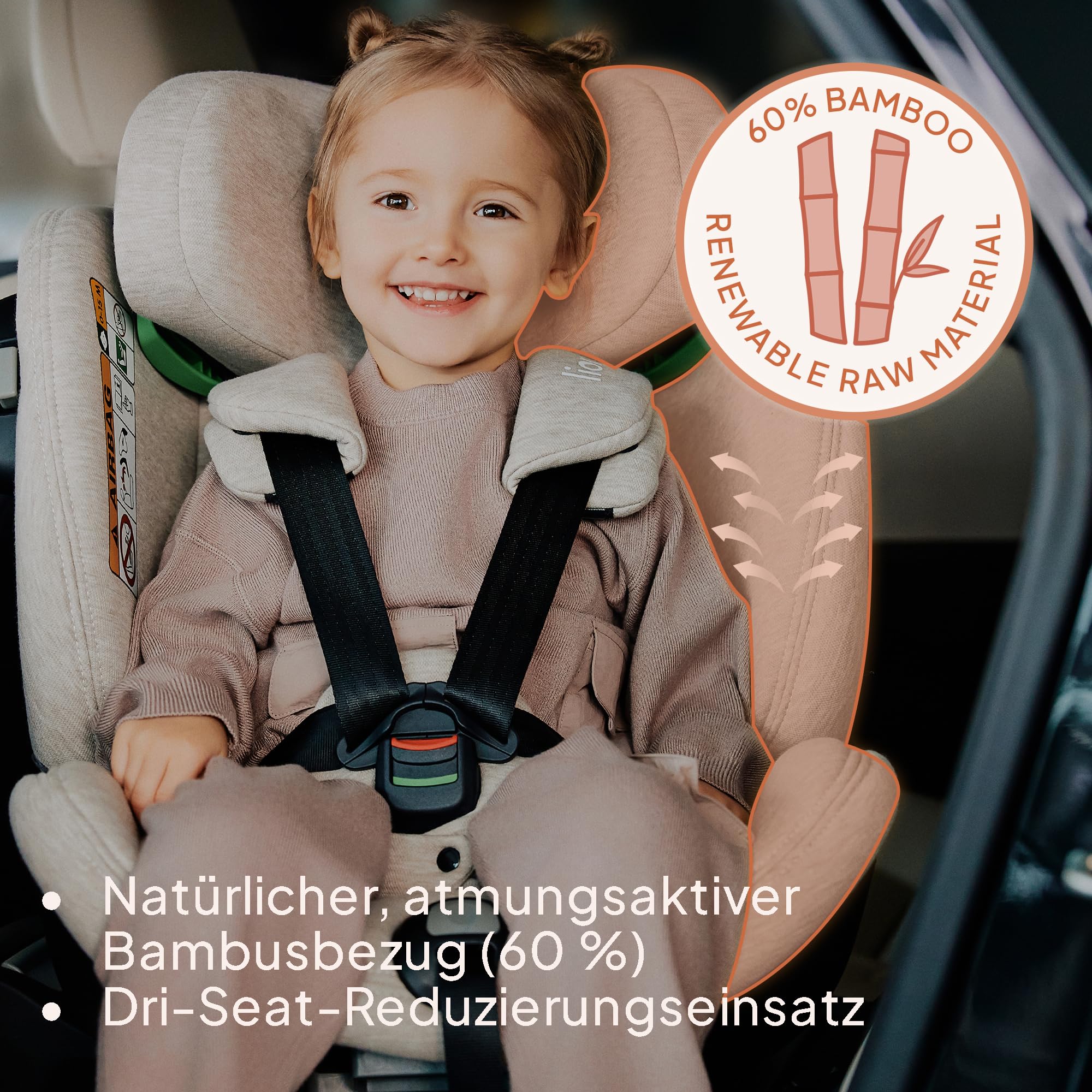 LIONELO HARMONY I-SIZE Drehbarer Kindersitz 360° für Kinder von 40-150 cm | Montage mit ISOFIX + Stabilisierungsbein, Kopfstützen- und Rückenverstellung, Dri-Seat Reduktionseinlage