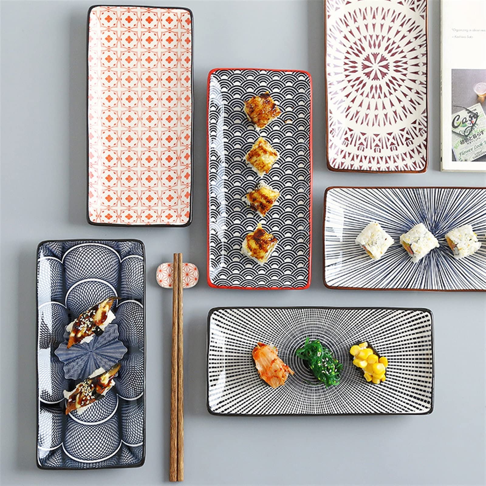 Platos de cerámica, vajilla for fiesta y cena, juego de vajilla, plato de Sushi, plato Rectangular creativo bajo vidriado, plato frío for el hogar