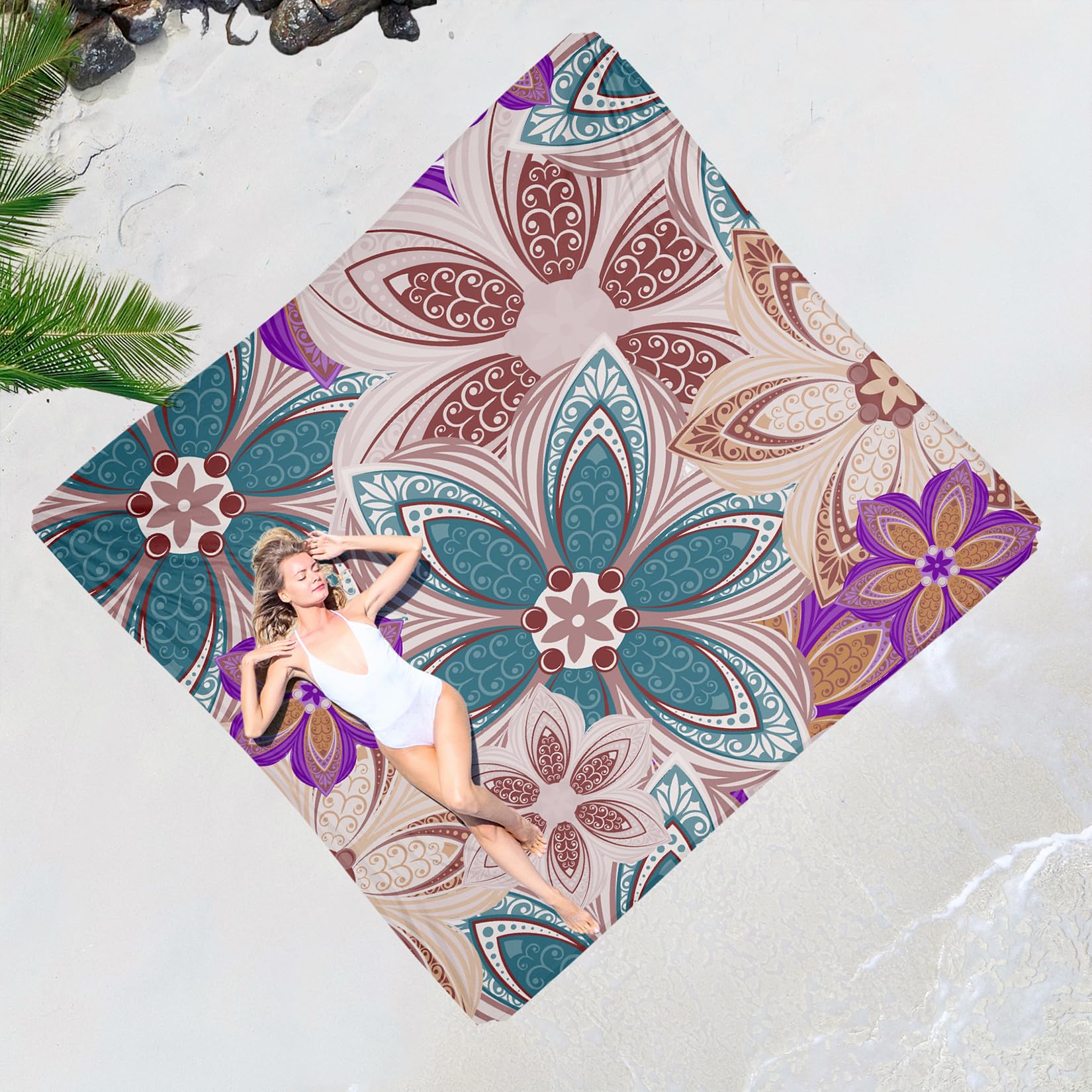 Beach Blanket 78''×110'' - Waterproof Sandproof Sand Free Oversized Mat for 1-5 Adults, Lightweight Durable Compact for Beach Travel Camping Hiking