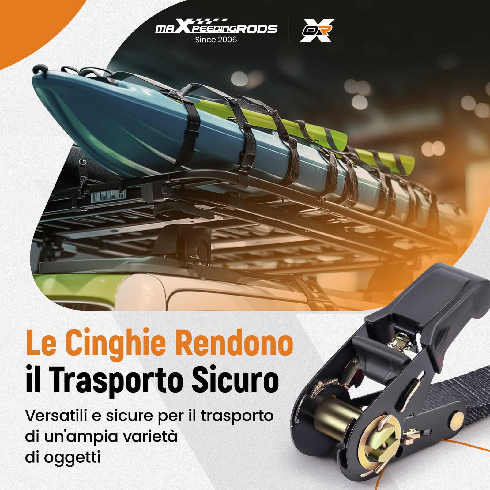 maXpeedingrods 4x 4,5 m Cinghie di Fissaggio a Cricchetto 997 kg Nero | con Ganci di Sicurezza a S, EN 12195-2