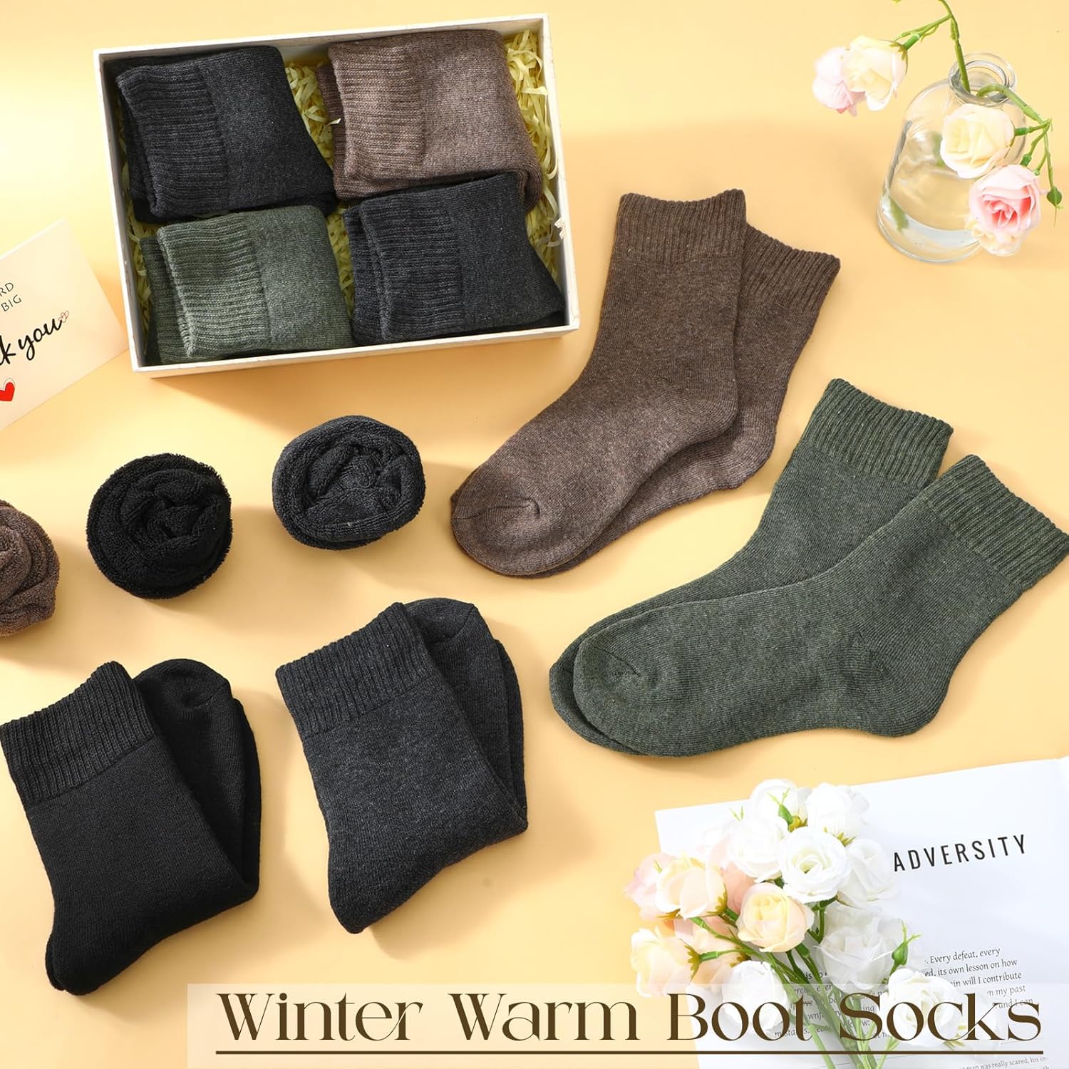 Coume 48 Pairs Thermal Men Socks Bulk Winter Warm Wool Hiking Thick Socks Cold Weather Warm Gifts for Homeless Donation - Image 6