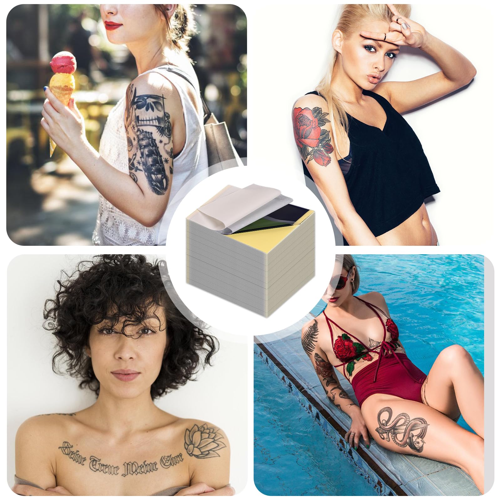 110 fogli di carta trasferibile tatuaggi, carta stencil tatuaggio, disegno a mano per trasferimento di tatuaggi, 4 strati, carta trasferimento, accessori per tatuaggi, carta per tatuaggi, formato A4 A