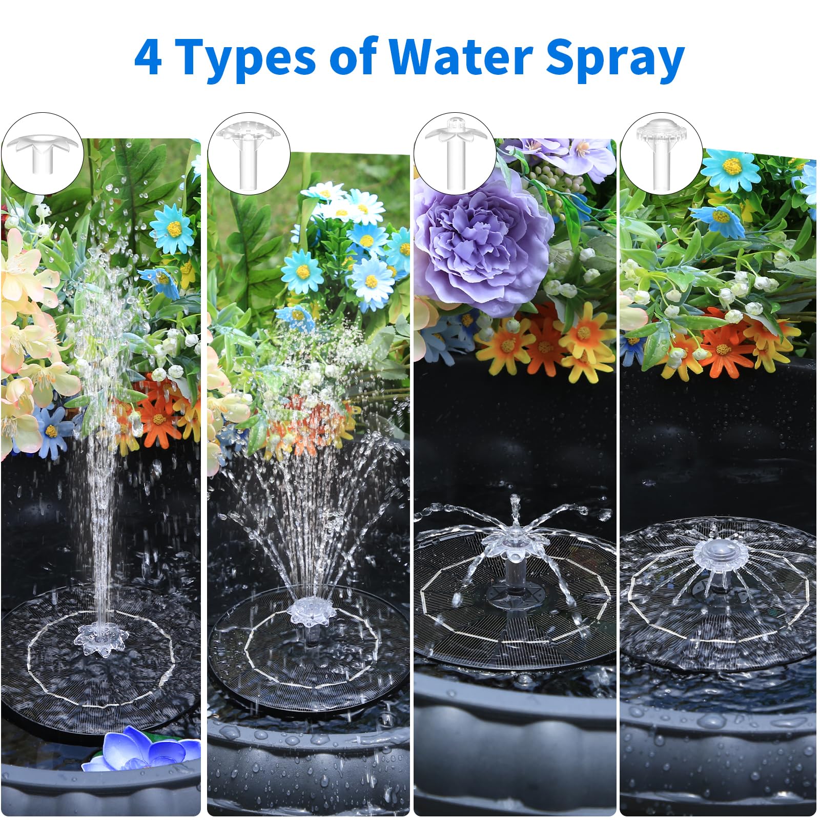 AISITIN Fontana Solare da Giardino Esterno con 4 Effetti Spray, Fontana Solare per Laghetto 3.5W, Pompa Acqua ad Energia Solare Galleggiante con Staffa Regolabile per Stagni/Vasca Uccelli/Giardino