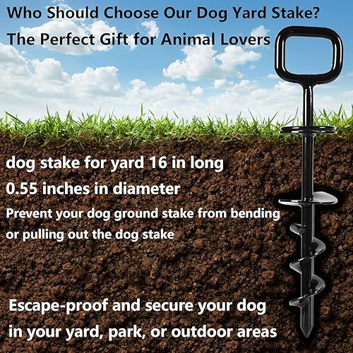 Miniatura 6 de Estaca para perro 2023 para patio, estaca de amarre para perro de 16 pulgadas y cable de amarre para perros de 33 pies con adaptador de estaca para
