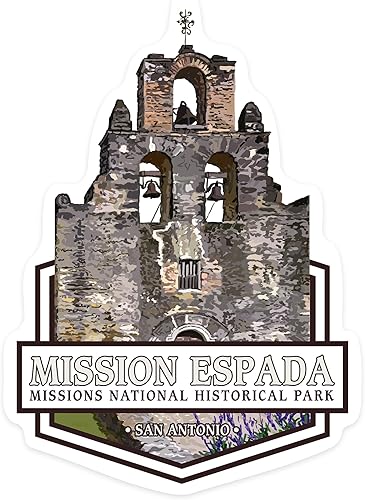 Die Cut Sticker San Antonio Missions National Historical Park, Texas, Mission Espada, Vinyl Sticker 3 to 6 inches, (Waterproof Decal for Cars, Water