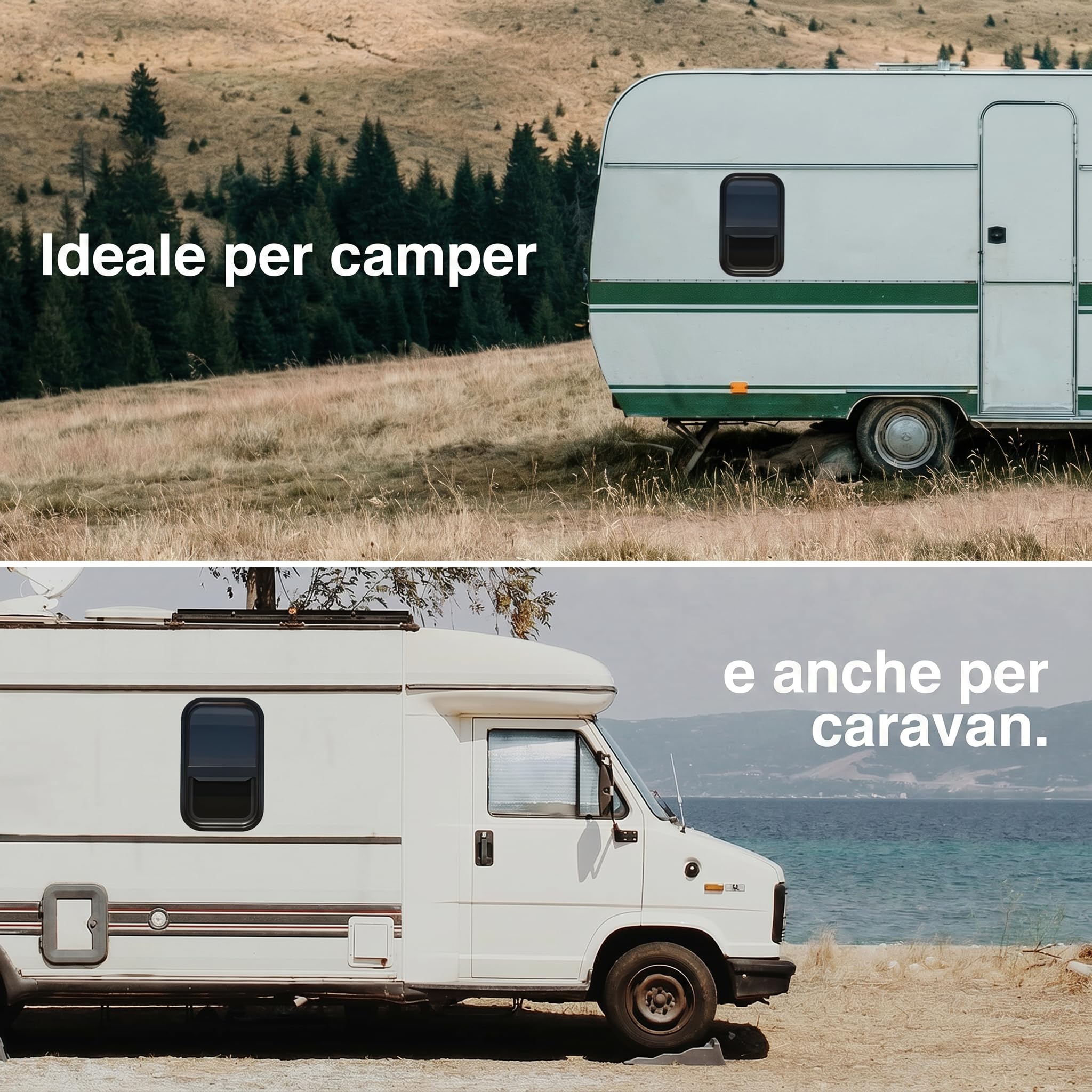 Finestra scorrevole per roulotte, 50 x 30 cm, E4, per camper e roulotte con protezione dagli insetti, vetro di sicurezza colorato, resistente ai raggi UV, finestra laterale per camper con