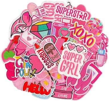 36pcs Pink Iron on Patches for Girls, Random Assorted Pink Theme Cute Preppy Patches, Western Cowgirl Iron on/Sew on Applique Patches for Clothes, Dresses, Hats, Socks, Jeans, DIY Accessories