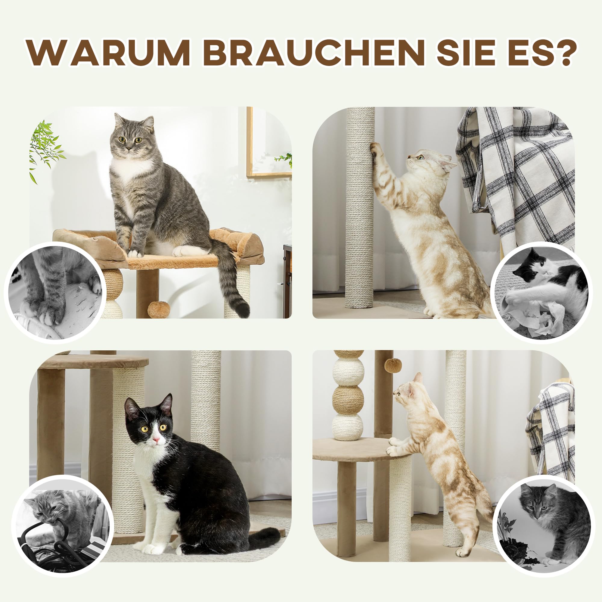 PawHut Kratzbaum 86 cm mit Sprungplattform für Katzen bis 7 kg Kaffee | Katzenbaum, Bett, Spielball, Katzenkratzbaum mit Jute-Kratzsäulen