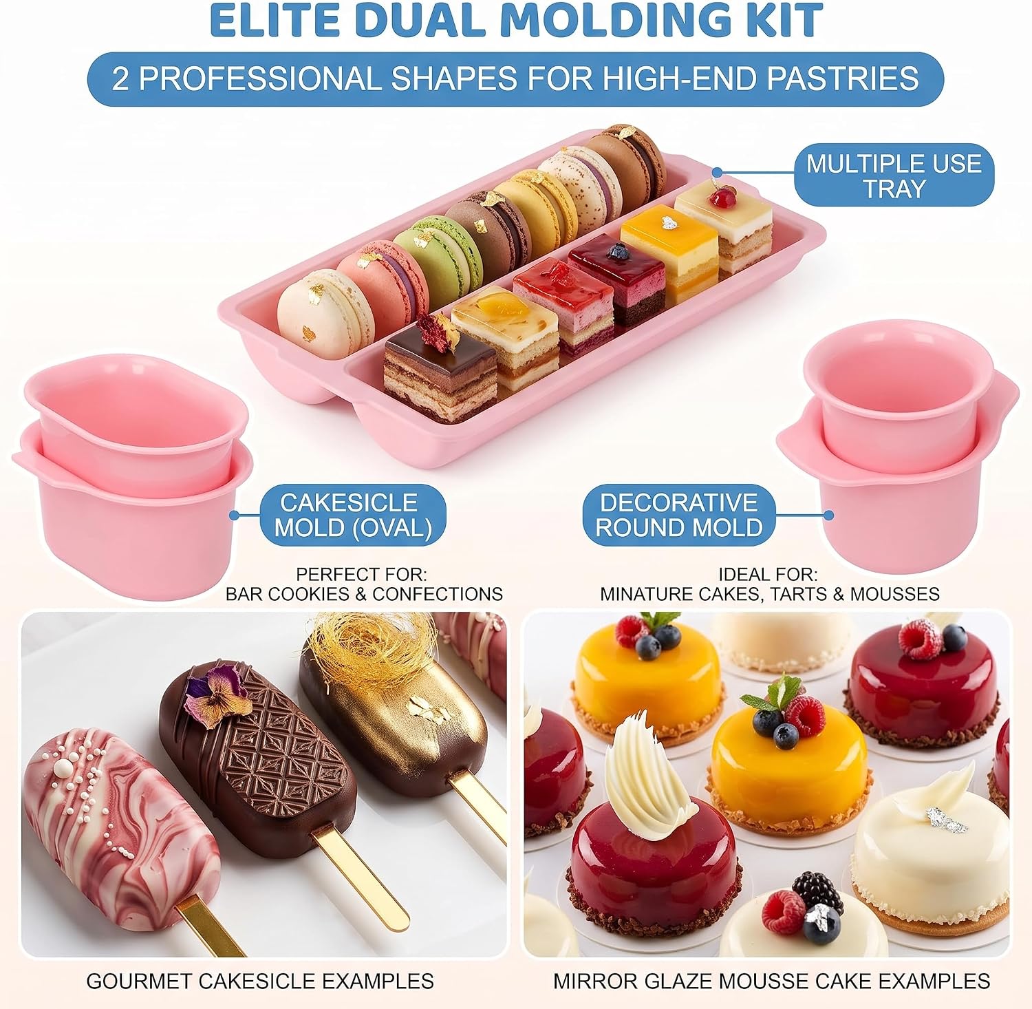 Cake Pop Mold Set with Tray, Pusher and Large Capacity Two-Row ABS Tray
