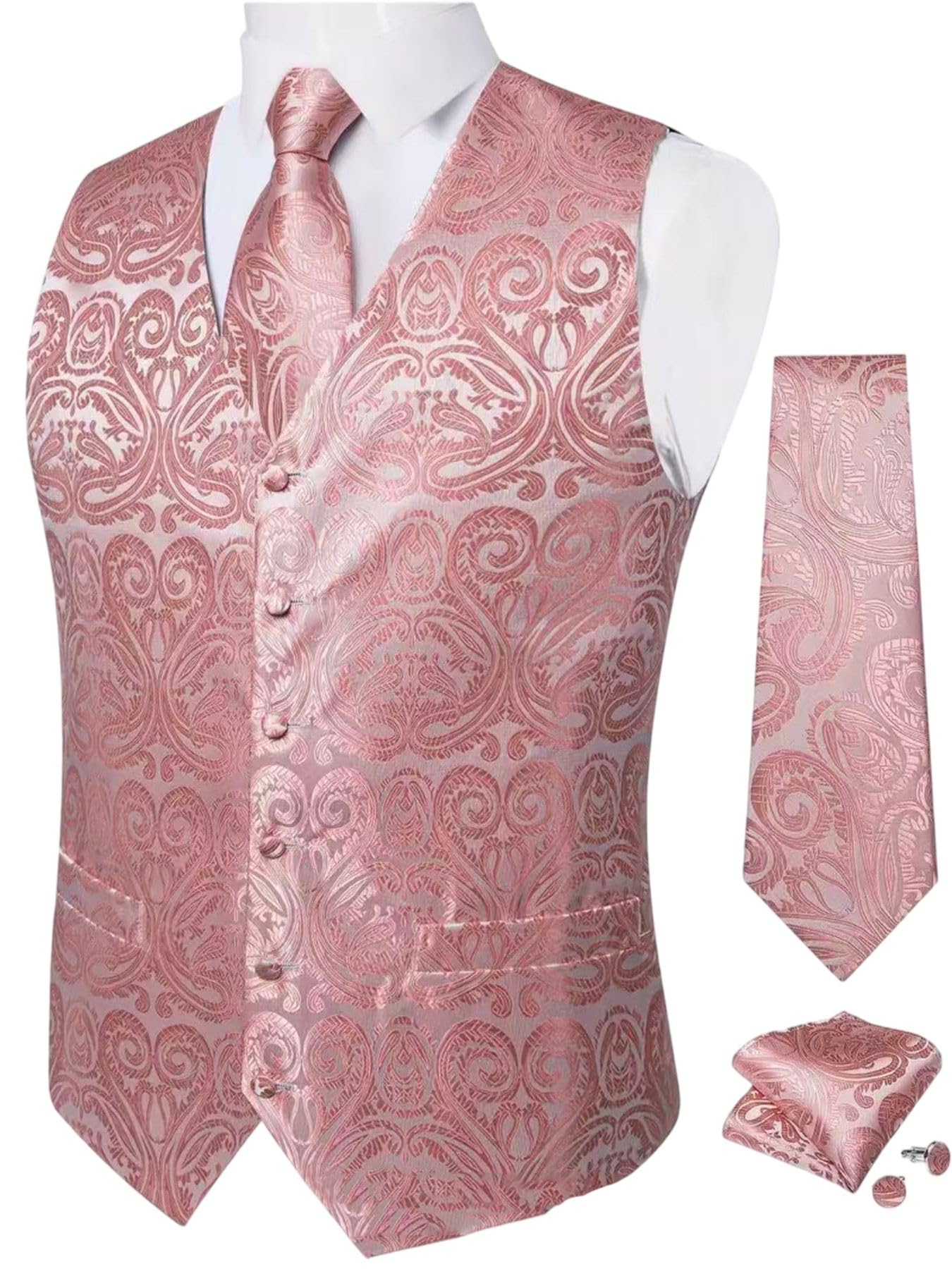 Męska kamizelka Paisley żakardowa jednorzędowa slim fit z wiązaniem poszetka kwadratowa do noszenia na co dzień