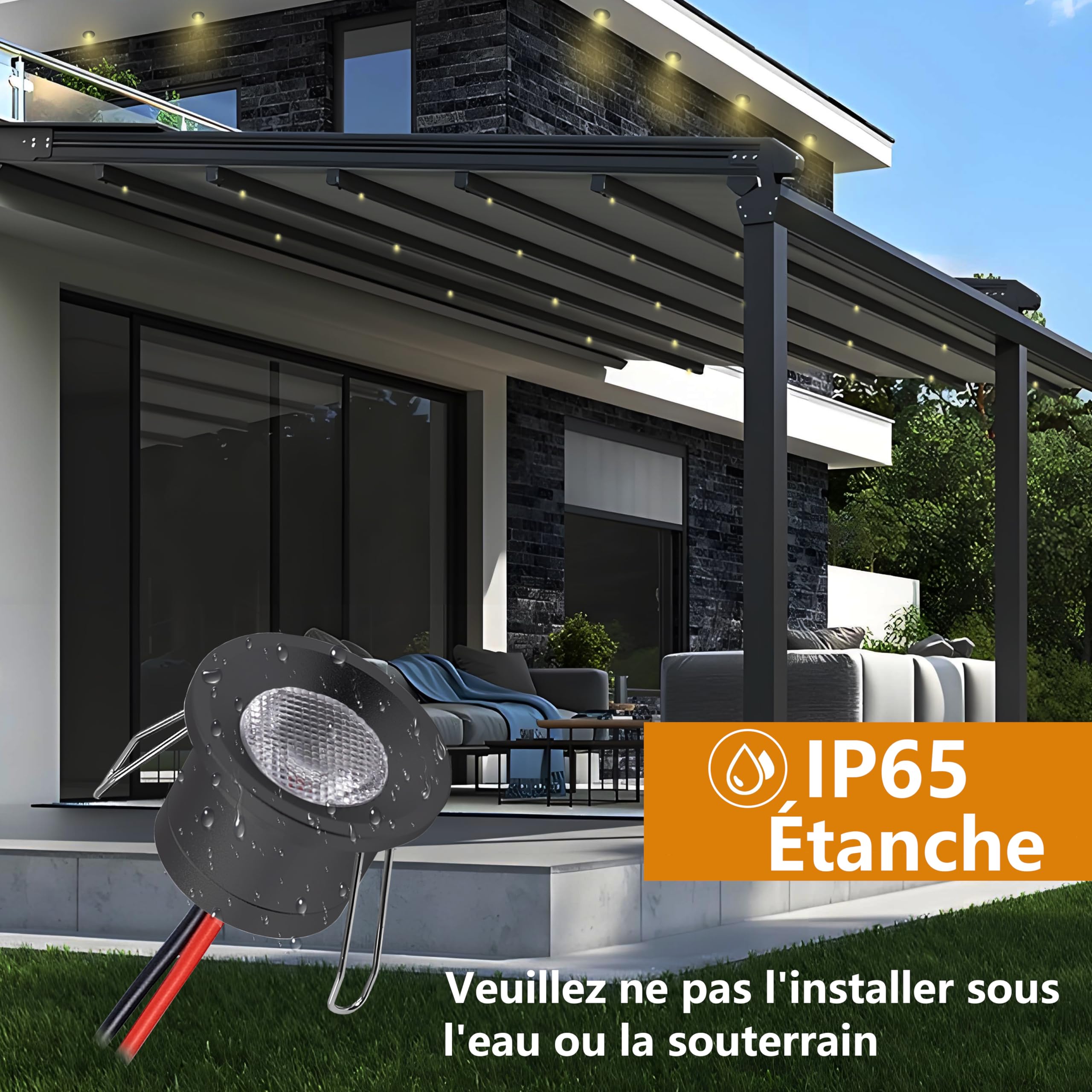 Spot LED Encastrable 2W, 12V Spots Plafond,IP65 Spot Salle de Bain,mini spot Led Extra Plat 19mm,Trou Φ25-28mm spot encastrable pour Cuisine Salon Carport,Lot de 6 (Noir Blanc Chaud 3000K)