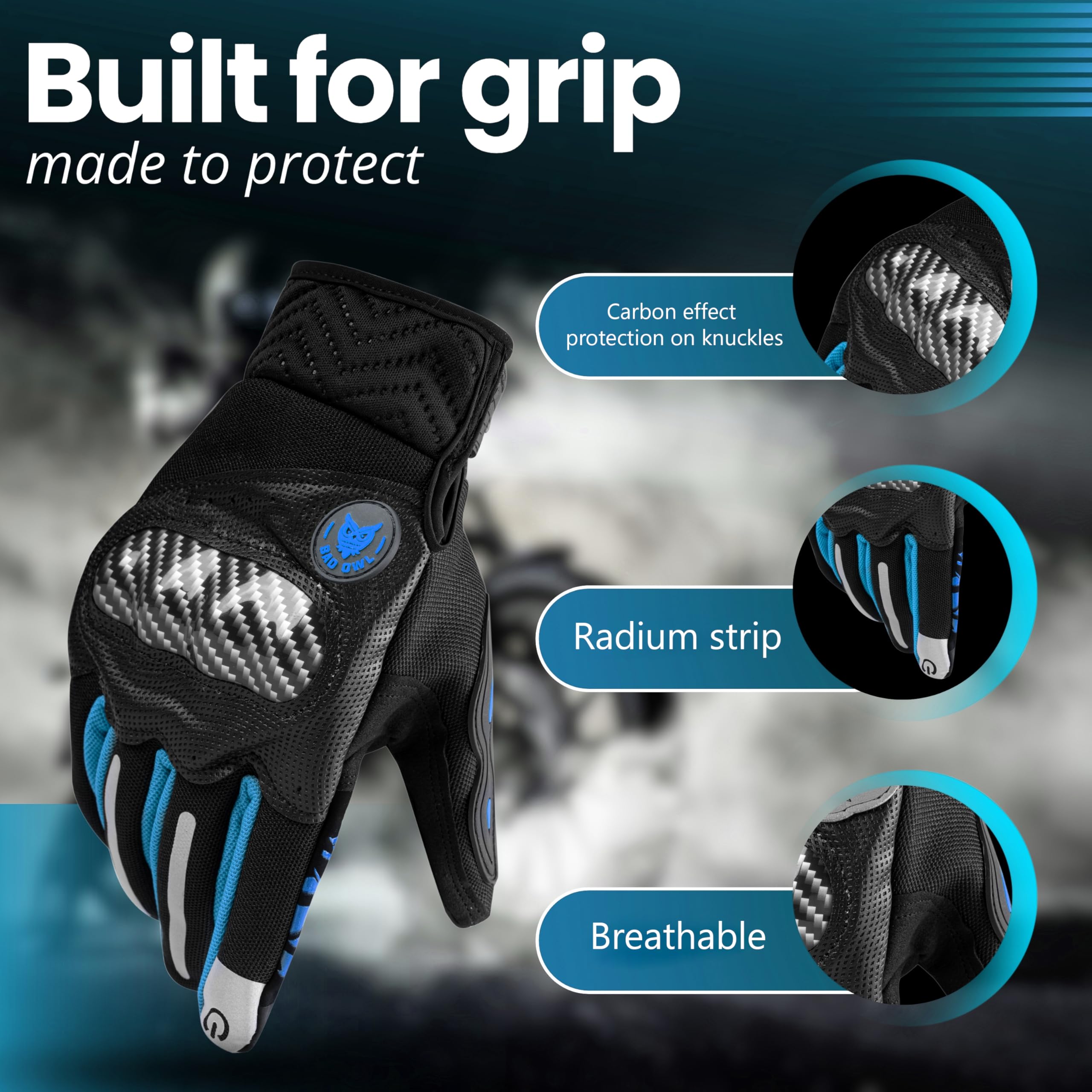 BADOWL Carbon Fiber PVC Knuckle Protection Riding Gloves