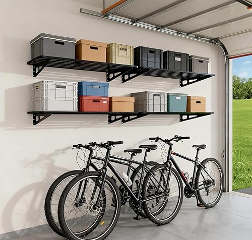 Miniatura 2 de Paquete de 4 estantes de garaje de 2 x 4 pies montados en la pared, 4 estantes en total de 16 pies (L) de almacenamiento de pared de garaje,