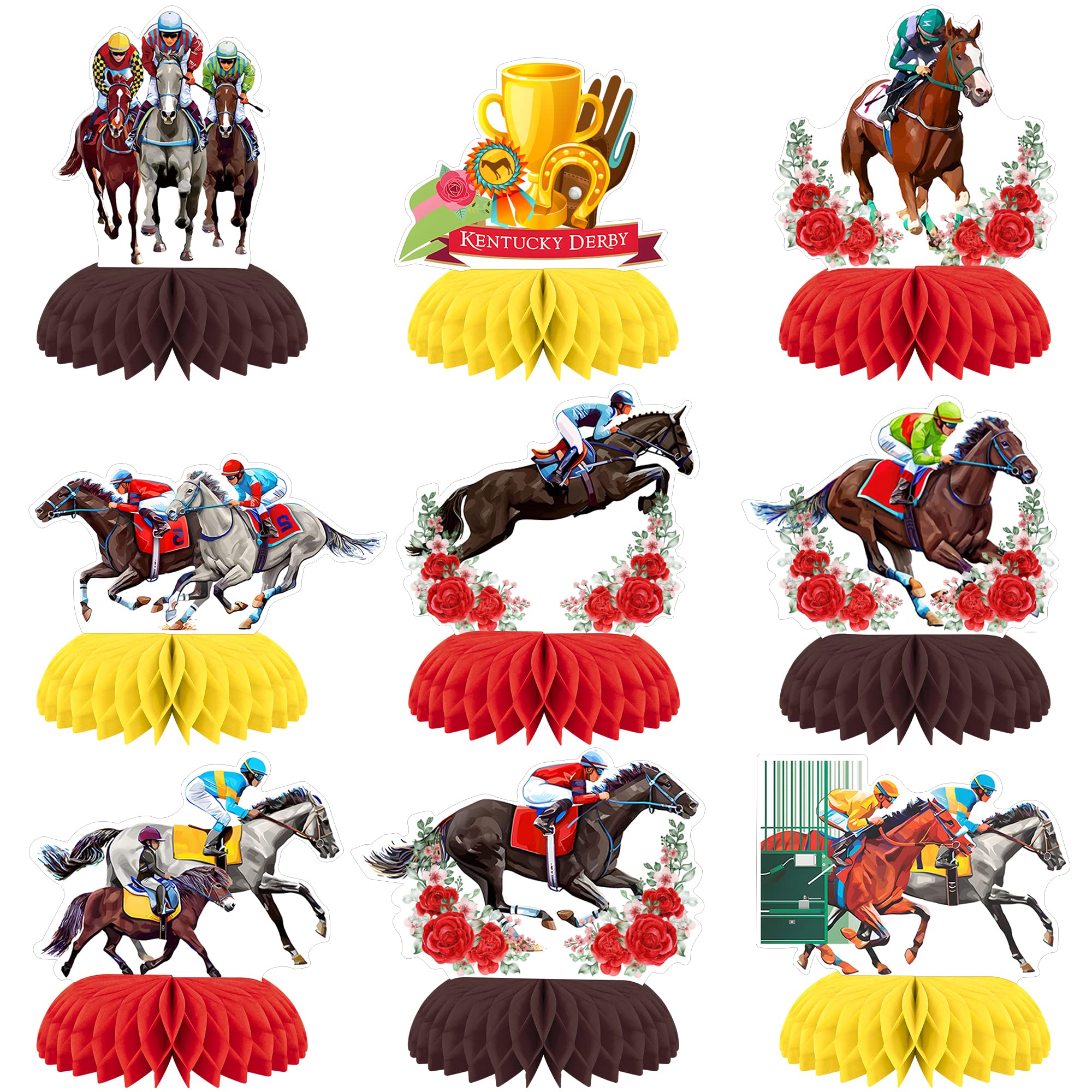 Derby Decorations, 9 PCS Horse Racing Party Table Decoration, Derby Honeycomb Centerpieces, Talk Derby to Me Horse Racing Party Supplies Derby Day Home Table Decors Indoor Outdoor
