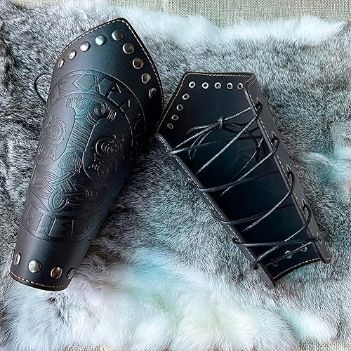 Miniatura 5 de AZORA Pulsera de cuero con guantelete medieval, con hebilla, brazalete ancho, armadura, 2 unidades